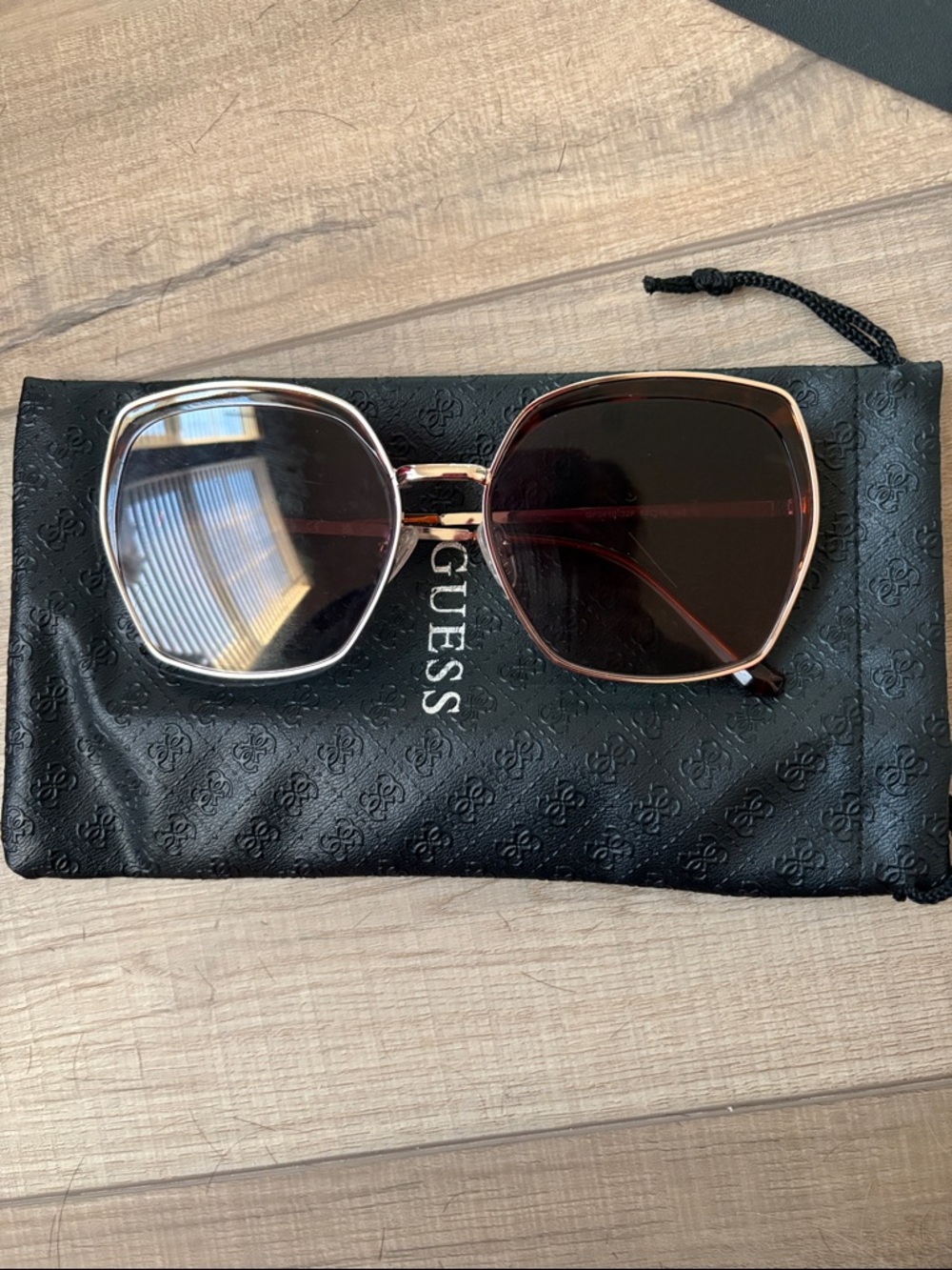 GUESS Rose Gold Metal Frame Sunglasses with Brown Lenses